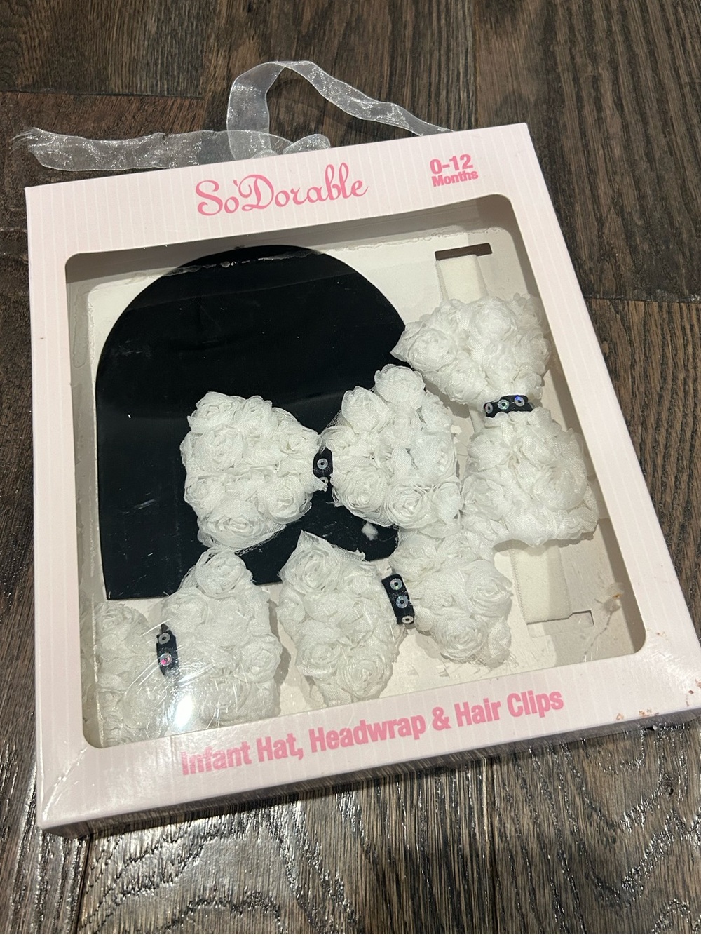 BRAND NEW Black and white Infant Hat, Headwrap & Hair Clips Set 0-12M